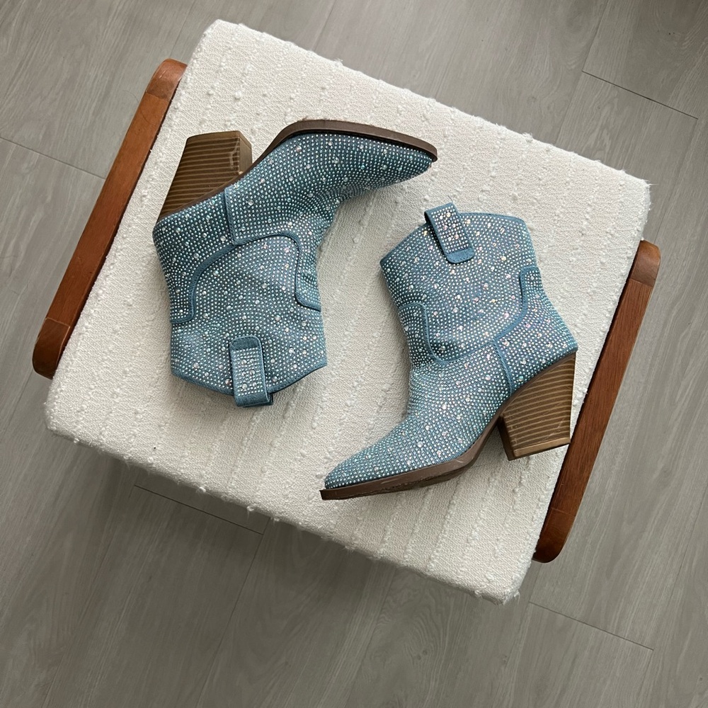 Women's Blue Rhinestone Ankle Boots
